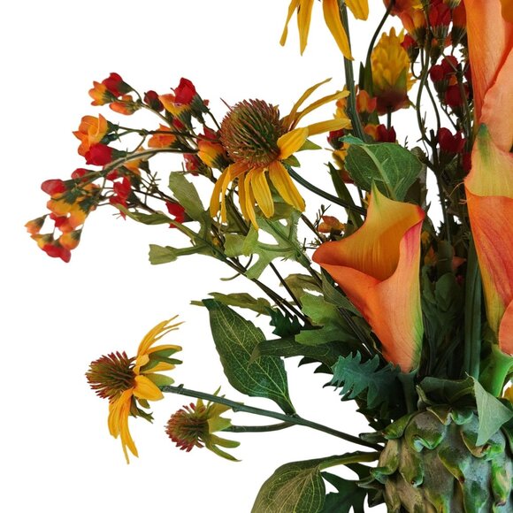 Artificial Flower Bouquet With Orange Calla Lilies, Yellow Cone Flowers Wild Mi - Picture 15 of 16